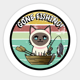 Cute white cat has gone fishing Sticker